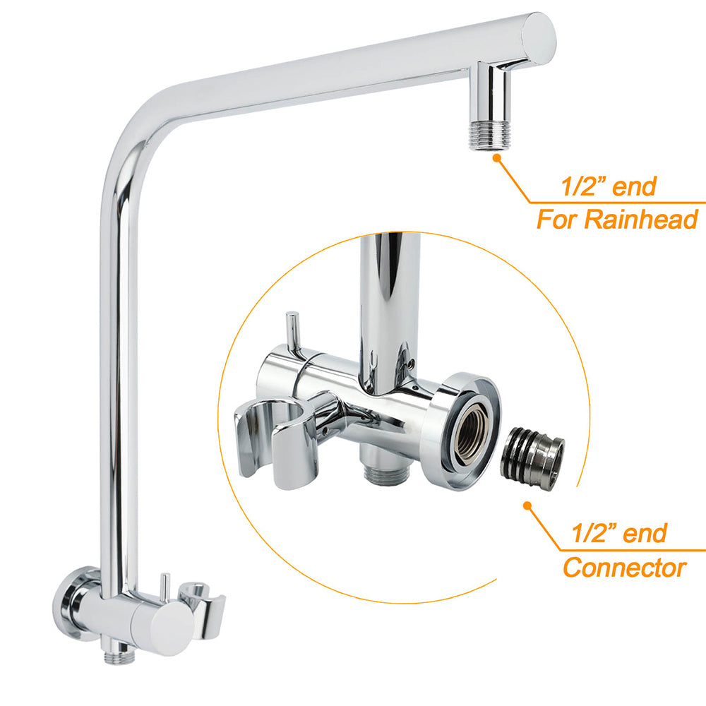 WELS 2in1 Round 12" Shower Head 3 Mode Handheld Drill Free Gooseneck Arm Diverter Set + Mixer