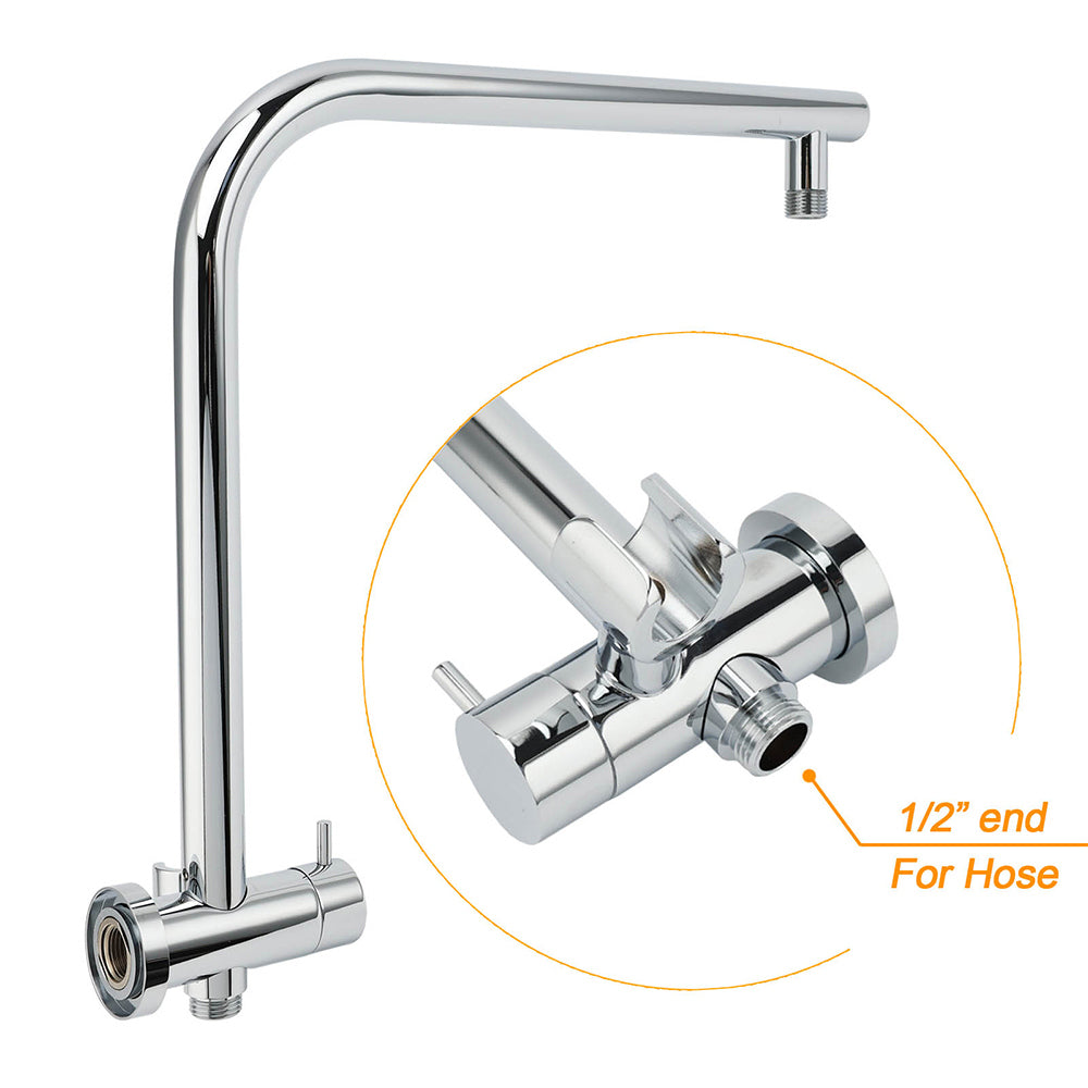 WELS 2in1 Round 12" Shower Head 3 Mode Handheld Drill Free Gooseneck Arm Diverter Set + Mixer