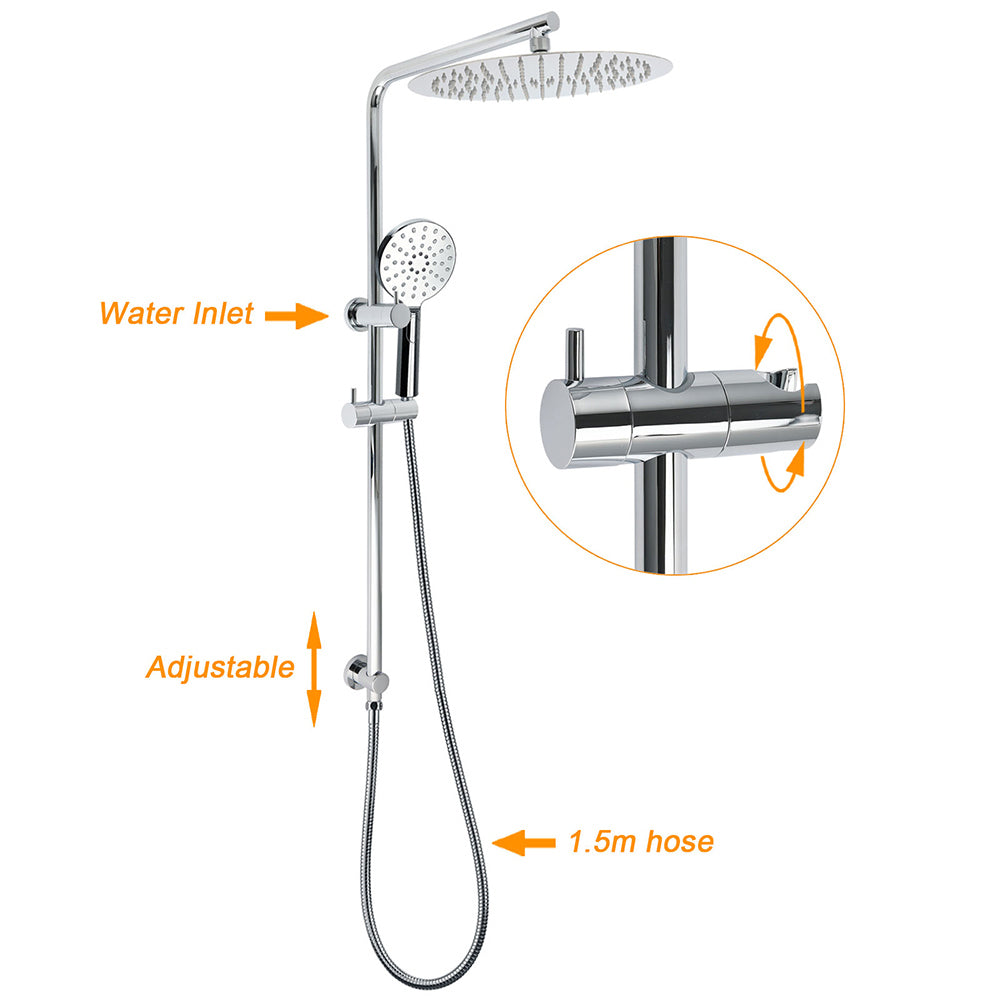 WELS Twin Shower Set Large Round 12" Rainfall Head 3 Modes Handheld Silde Rail