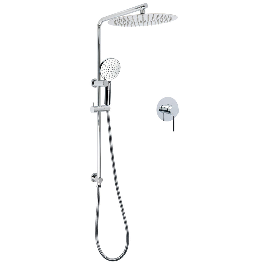WELS Twin Shower Set Large Round 12" Rainfall Head 3 Modes Handheld Silde Rail + Mixer
