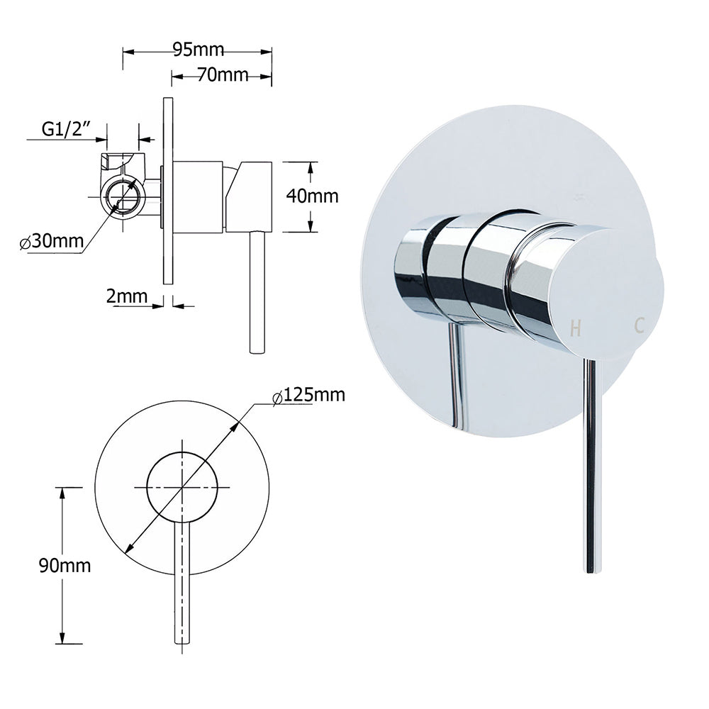 WELS Twin Shower Set Large Round 12" Rainfall Head 3 Modes Handheld Silde Rail + Mixer