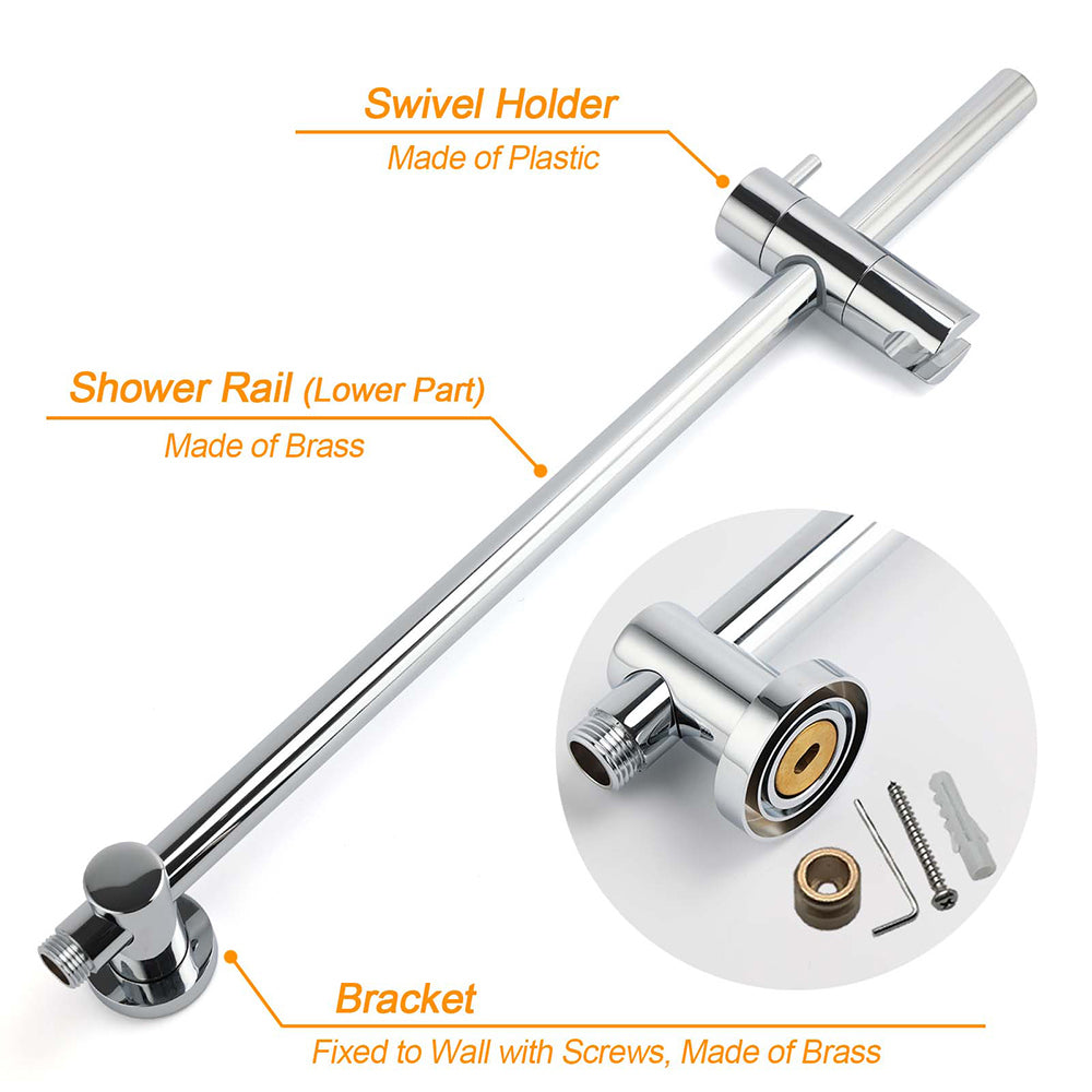 Chrome Double Square 8" Shower Head Set 3 Function Handheld Rail Diverter Arm + Taps