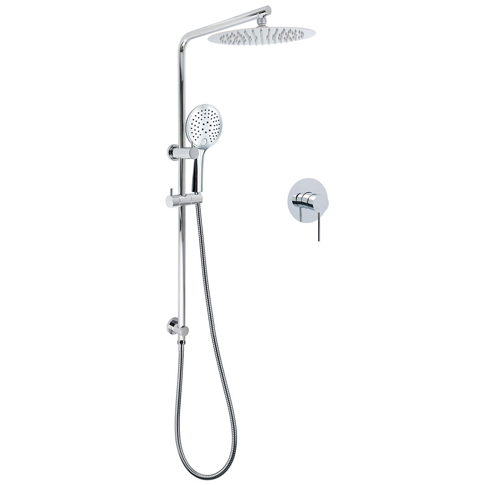WELS Chrome 10" Rain Shower Head Round Handheld Sliding Rail Diverter Arm Twin Set Mixer