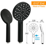 Matt Black 2in1 Round 9" Rainfall Shower Head & 3 Modes Handheld Silde Rail Set