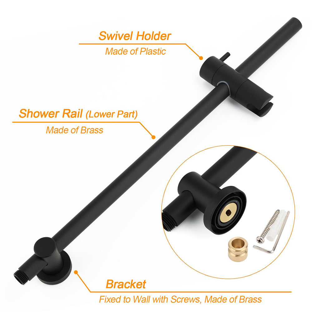 WELS Matt Black Shower Set 12" Large Rain Head Handheld Sliding Rail Arm Round Mixer