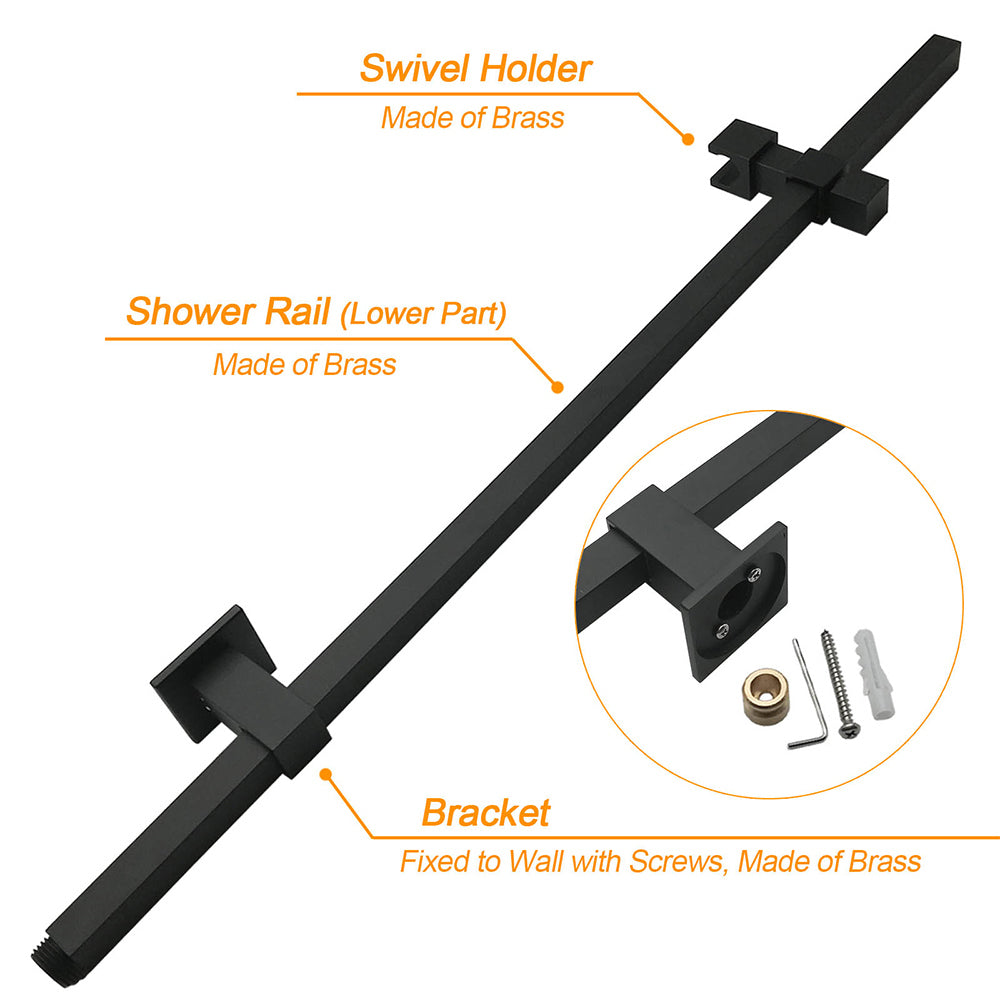 Matt Black Dual Shower Square 10" Rain Head 3 Modes Handheld Brass Silde Rail Mixer Set