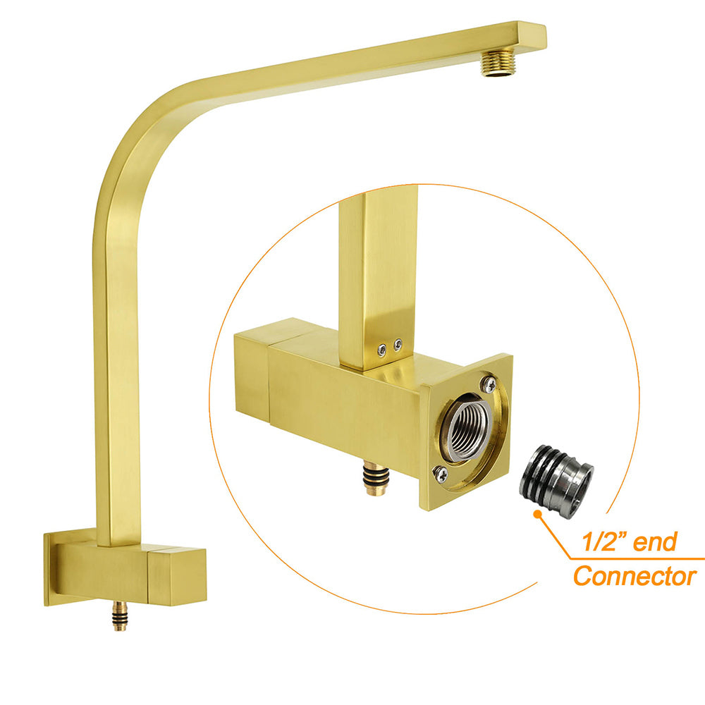 WELS Brushed Gold Square Shower 10" Large Rain Head Handheld Silde Rail Arm 2in1 Set + Mixer