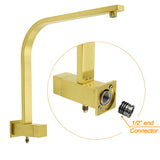 WELS Brushed Gold Square Shower 10" Large Rain Head Handheld Silde Rail Arm 2in1 Set + Mixer