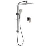 WELS Gun Metal Twin Shower Head Square Set 12" Rain Handheld Sliding Rail Diverter Wall Mixer