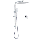 Chrome Dual Square Shower Set 12" Rain Shower Head 3 Function Handheld Rail Arm Mixer