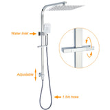Chrome Dual Square Shower Set 12" Rain Shower Head 3 Function Handheld Rail Arm Mixer
