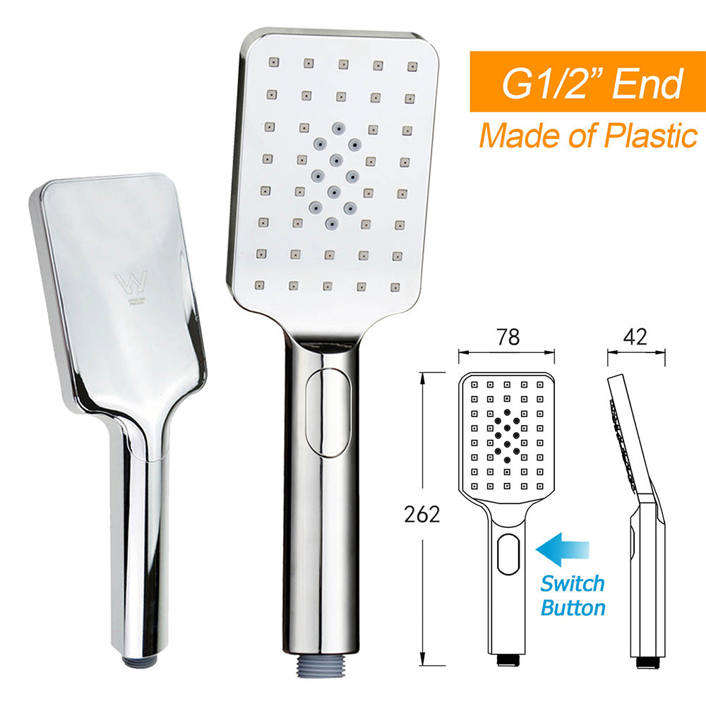 WELS Dual Square Shower Set Large 16" Rain Shower Head 3 Function Handheld Rail Arm