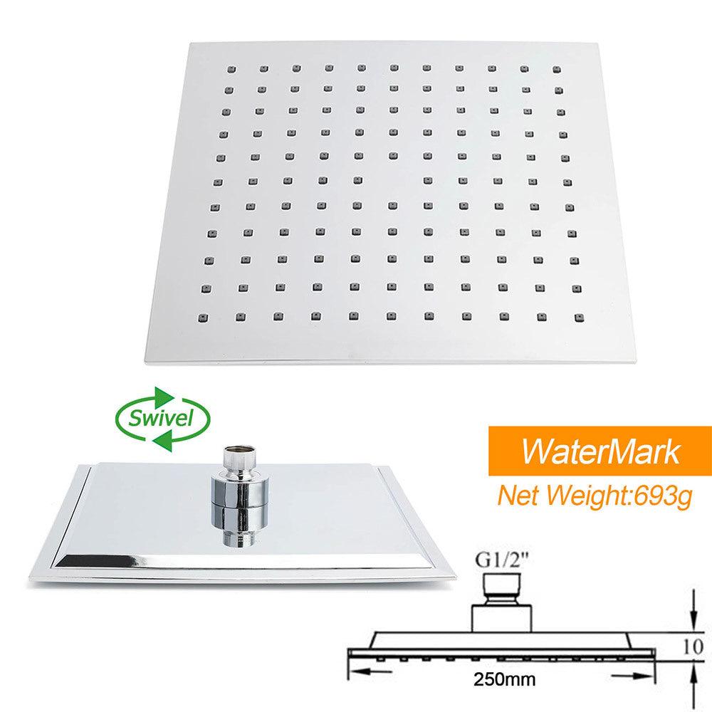 WELS 2 in 1 Square Shower Head Set 10" Rain Handheld Sliding Rail Arm Wall Double Taps