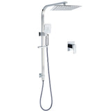WELS 2 in 1 Square Shower Head Set 10" Rain Handheld Sliding Rail Arm Wall Mixer
