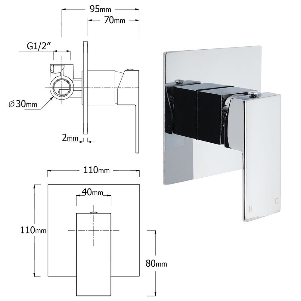 WELS 2 in 1 Square Shower Head Set 10" Rain Handheld Sliding Rail Arm Wall Mixer