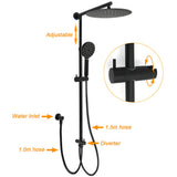 WELS Matt Black Dual 12" Round Shower Head Set Handheld Rail Wall Arm Elbow Inlet Twin Taps