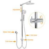 WELS Chrome Round 8" Stainless Steel Rain Head Handheld Sliding Rail Arm 2in1 Shower Set