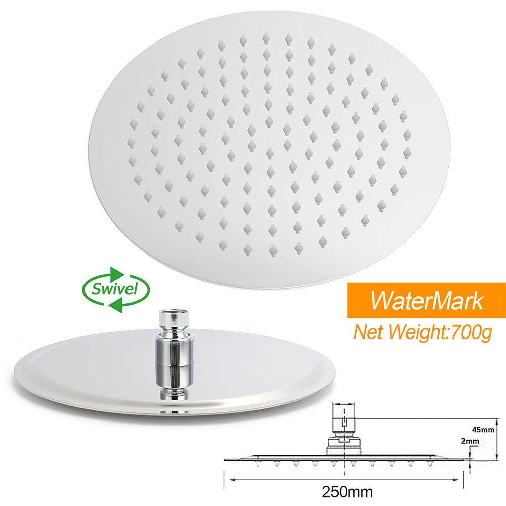 WELS Chrome 10" Round Rain Handheld Twin Shower Head Arm Sliding Rail Arm Diverter Set