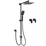 Matt Black 2in1 Set 8" Square Thin Shower Head Handheld Adjustable Silding Rail Twin Taps