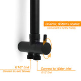 Matt Black 2in1 Set 8" Square Thin Shower Head Handheld Adjustable Silding Rail Twin Taps