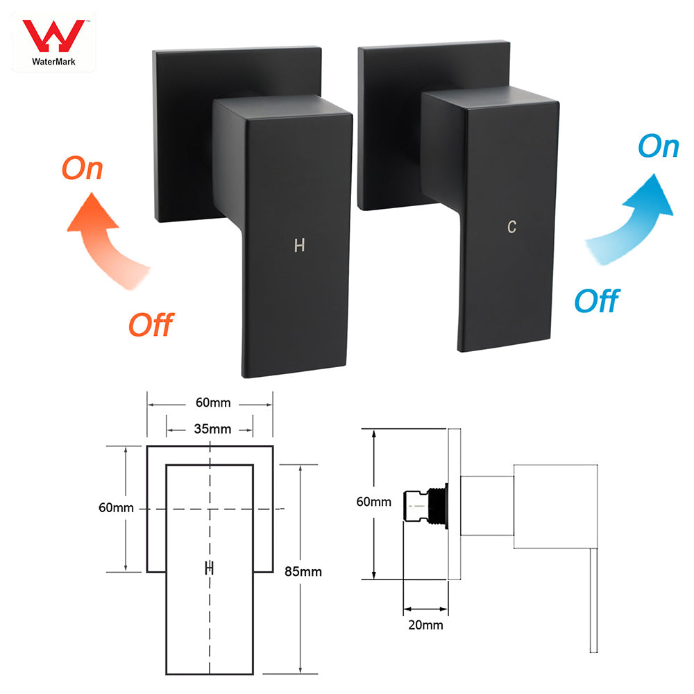 Matt Black 2in1 Set 8" Square Thin Shower Head Handheld Adjustable Silding Rail Twin Taps