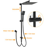 WELS Matt Black Dual Shower Large 12" Square Head Handheld Adjustable Silding Rail Set