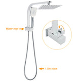 WELS Chrome Square Dual Rain Shower 8" Head 3 Mode Handheld Diverter Wall Arm Mixer Set