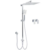 Double Square Shower Head 12" Rain Rose + 3 Modes Handheld Diverter Rail Arm Taps Set