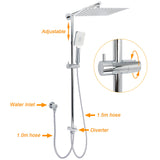 Double Square Shower Head 12" Rain Rose + 3 Modes Handheld Diverter Rail Arm Taps Set
