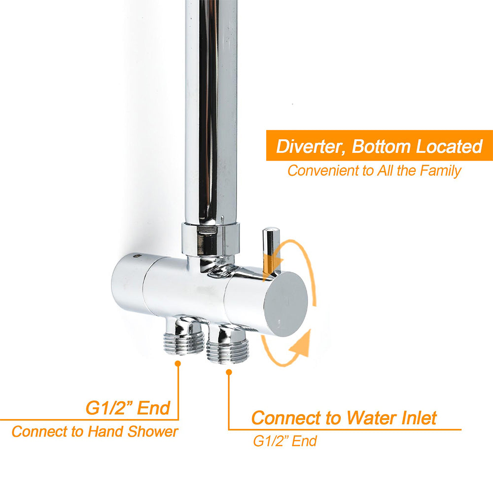 Double Square Shower Head 12" Rain Rose + 3 Modes Handheld Diverter Rail Arm Taps Set