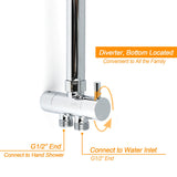 Double Square Shower Head 12" Rain Rose + 3 Modes Handheld Diverter Rail Arm Taps Set