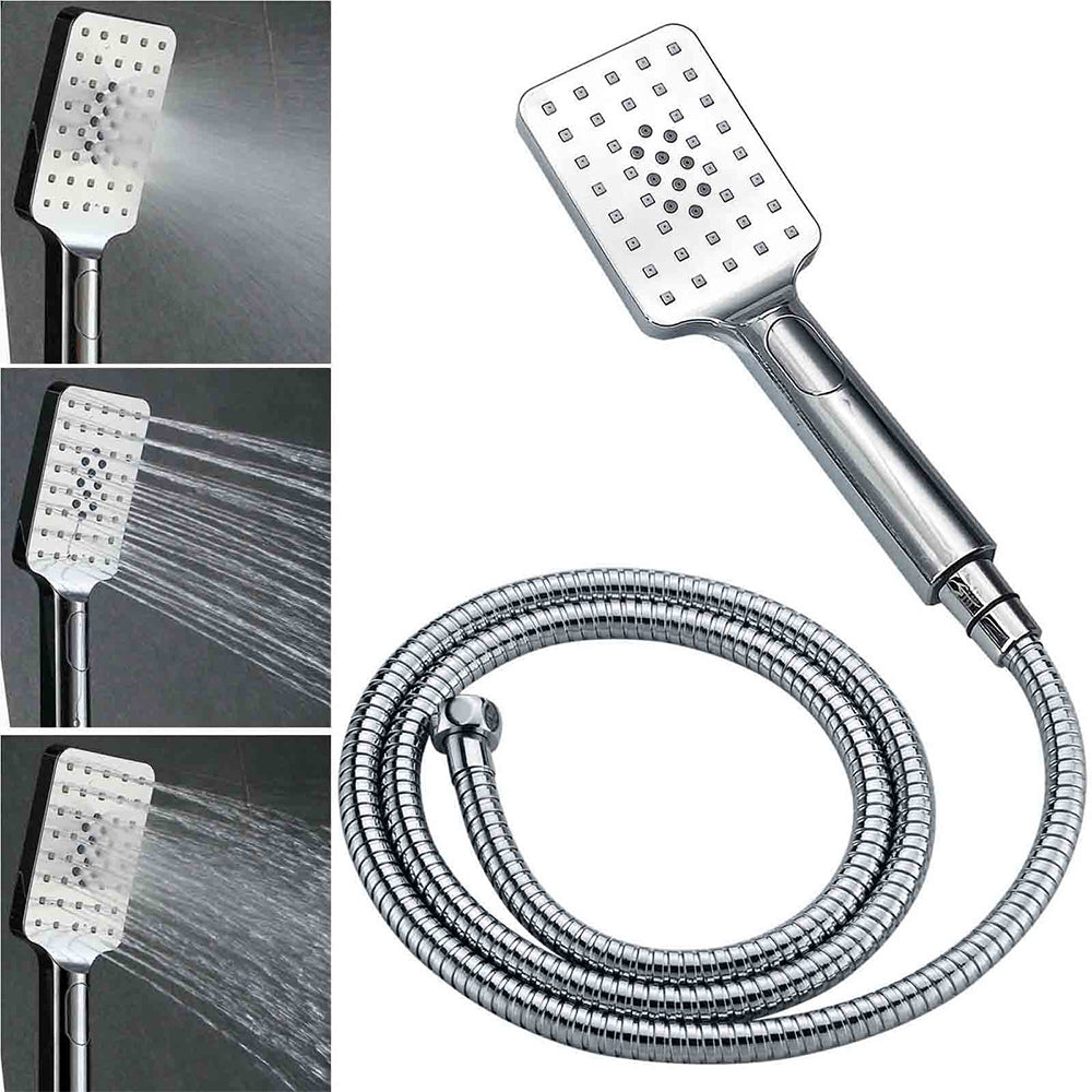 Double Square Shower Head 12" Rain Rose + 3 Modes Handheld Diverter Rail Arm Taps Set