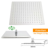 Double Square Shower Head 12" Rain Rose + 3 Modes Handheld Diverter Rail Arm Taps Set