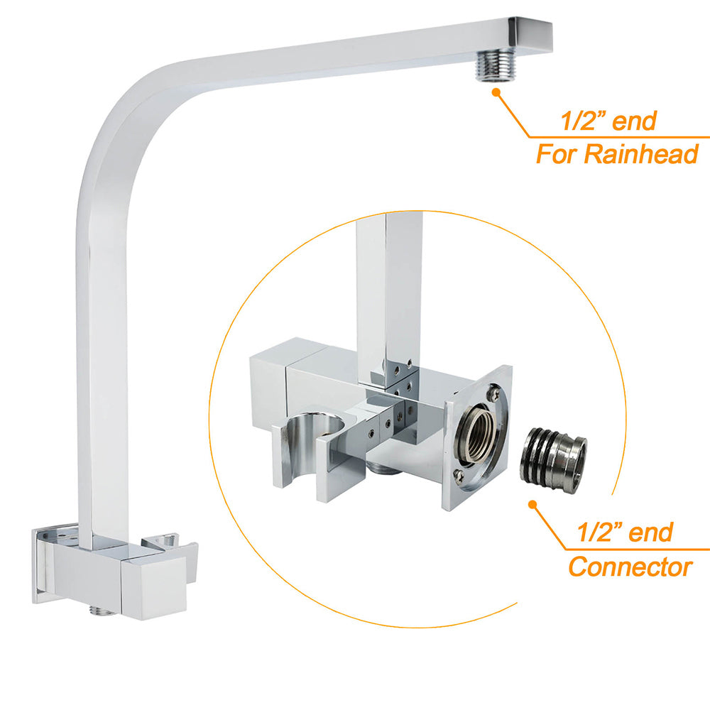 WELS Twin Square 10" Rain Shower Head 3 Mode Handheld Diverter Wall Arm Mixer Set