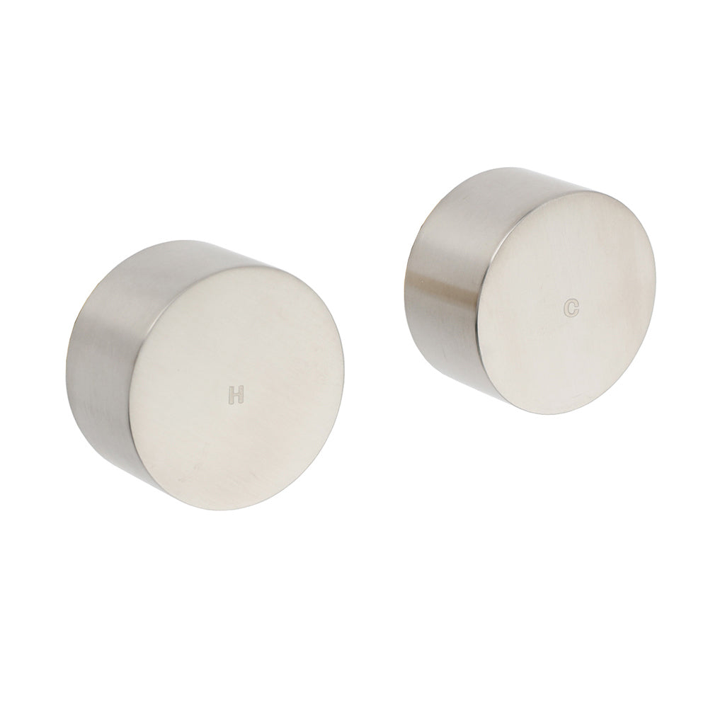 Brushed Nickel Round 1/4 Turn Twin Shower Taps Set Hot Cold Switch Vanity Mixer