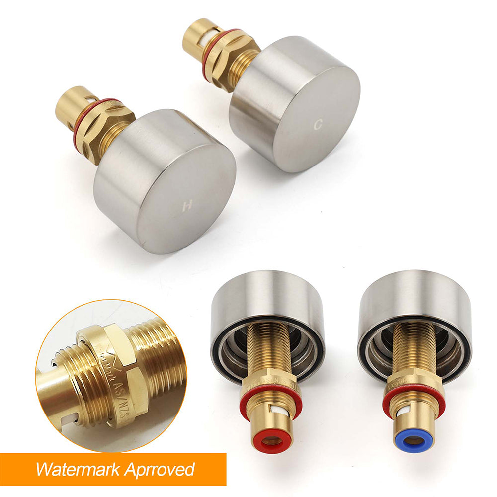 Brushed Nickel Round 1/4 Turn Twin Shower Taps Set Hot Cold Switch Vanity Mixer