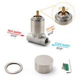 Brushed Nickel Bath Shower Mixer Round 1/4 Knob Hot Cold Tap Cartridge Spindle
