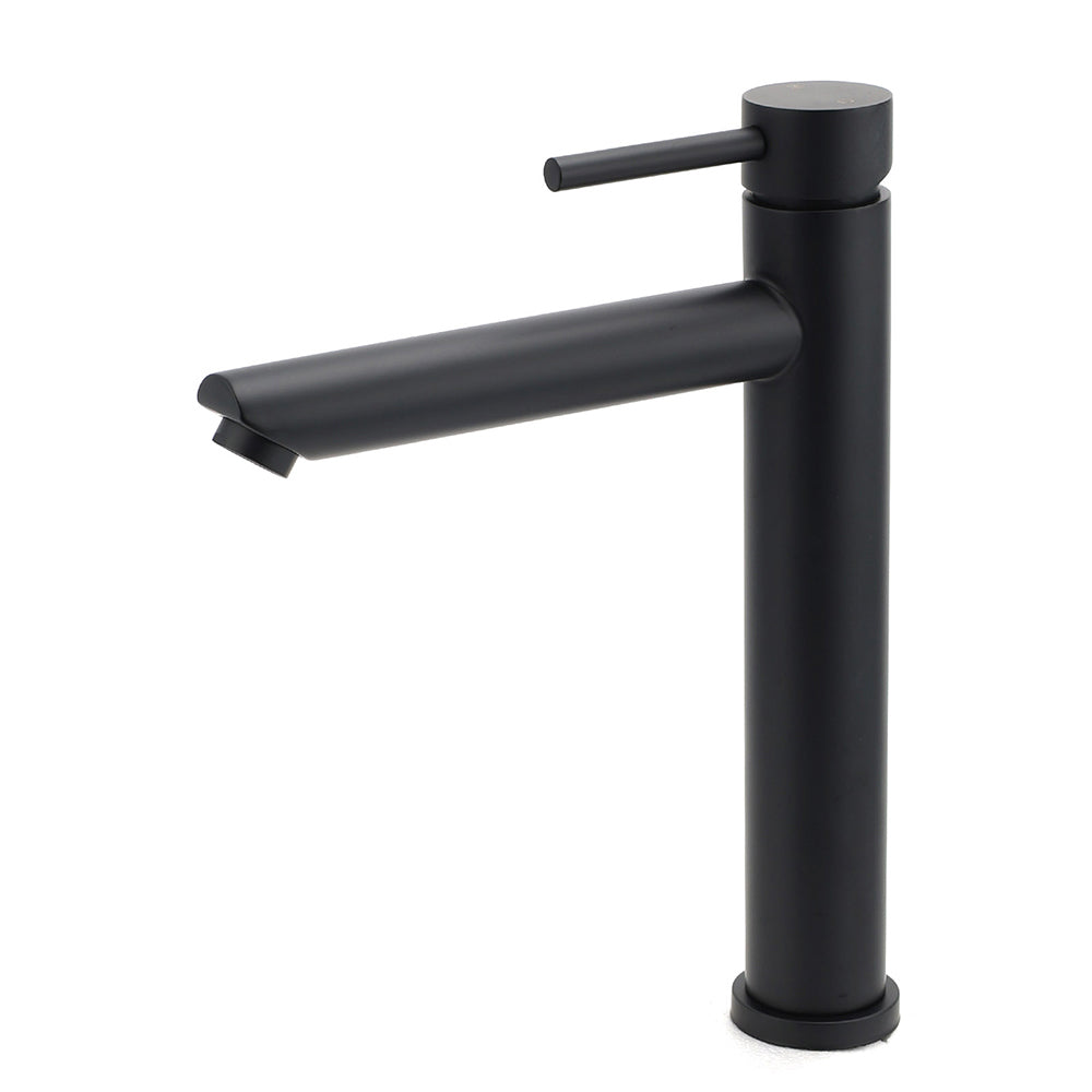 WELS Matt Black Round Tall Basin Mixer Vanity Bathroon Sink Tap Laundry Faucet