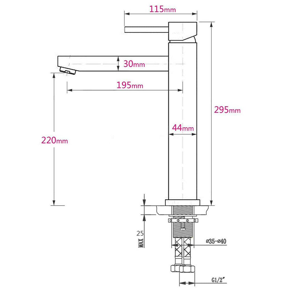 WELS Matt Black Round Tall Basin Mixer Vanity Bathroon Sink Tap Laundry Faucet