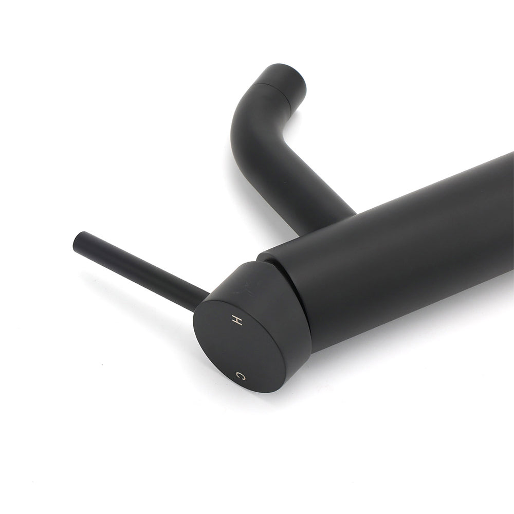 WELS Kitchen Laundry Round Standard Basin Mixer Vanity Sink Faucet Tap Black Set