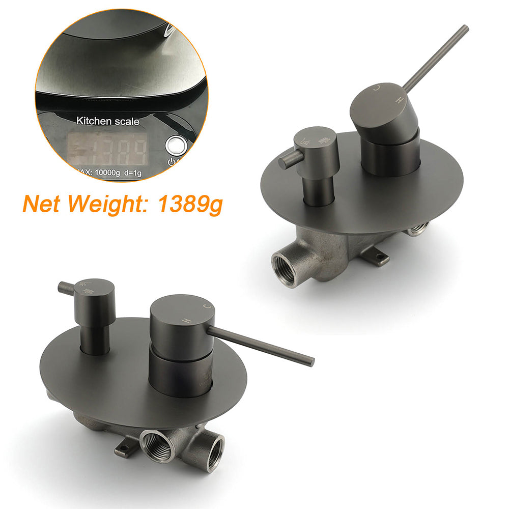 Gun Metal Gray Round Shower Mixer 2 Way Diverter For Bath Twin Shower Watermark