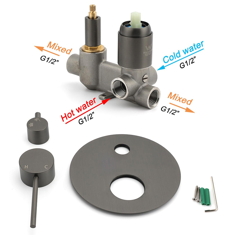 Gun Metal Gray Round Shower Mixer 2 Way Diverter For Bath Twin Shower Watermark