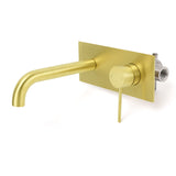 Brushed Gold Round Wall Mounted Basin Mixer Vanity Sink Tap Faucet Curve Spout