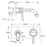 Brushed Gold Round Wall Mounted Basin Mixer Vanity Sink Tap Faucet Curve Spout