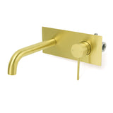 WELS Bathroom Round Wall Basin Mixer Vanity Sink Tap Spout Faucet Brushed Gold