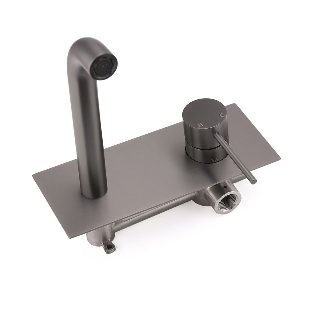 WELS Gun Metal Round Wall Basin Mixer Vanity Sink Tap Hot Cold Faucet Spout