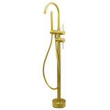WELS Brushed Gold Bath Tub Mixer Tap Free Standing Faucet Spout Handheld Shower