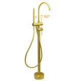 WELS Brushed Gold Bath Tub Mixer Tap Free Standing Faucet Spout Handheld Shower