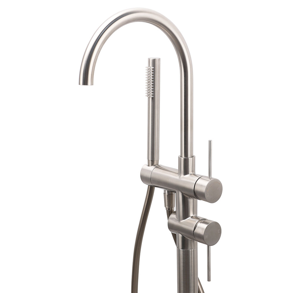 WELS Brushed Nickel Stainless Steel Free Standing Mixer Faucet Tap Spout Handset
