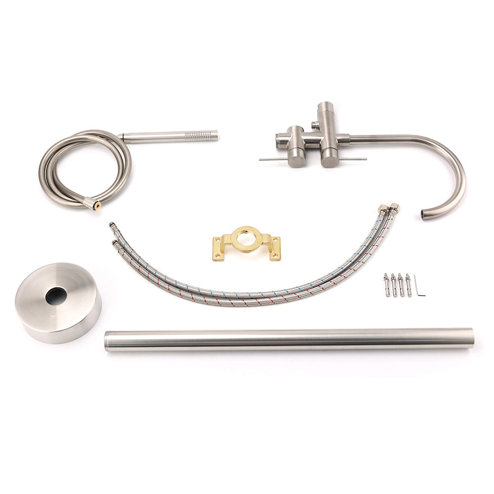 WELS Brushed Nickel Stainless Steel Free Standing Mixer Faucet Tap Spout Handset